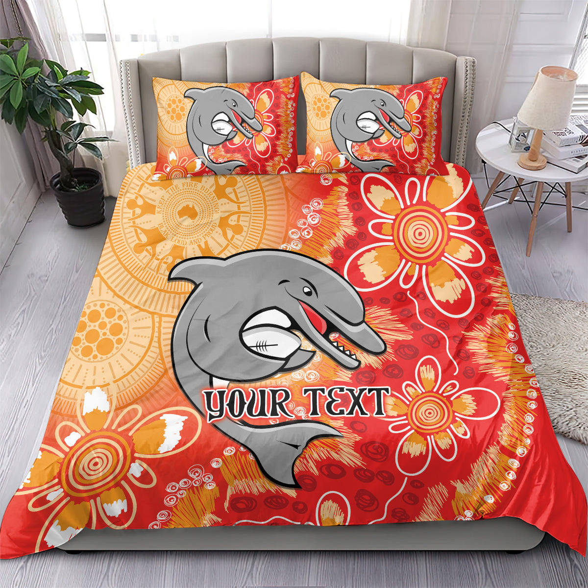 Personalised Dolphins NAIDOC Week 2024 Bedding Set Aboriginal Fire Burning Sparks