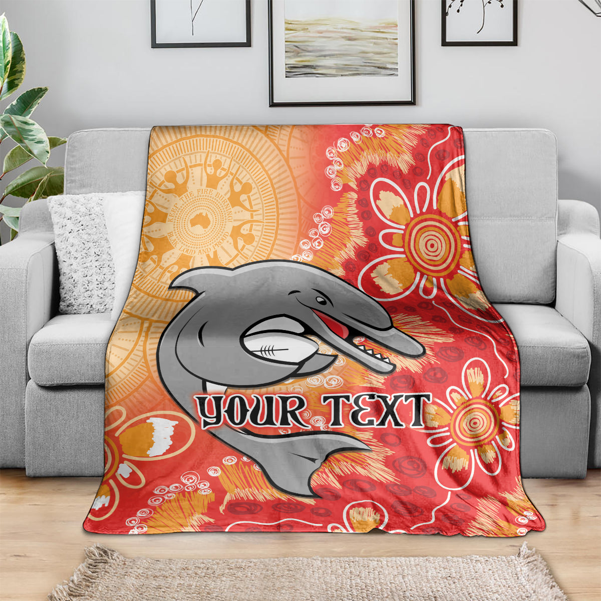 Personalised Dolphins NAIDOC Week 2024 Blanket Aboriginal Fire Burning Sparks