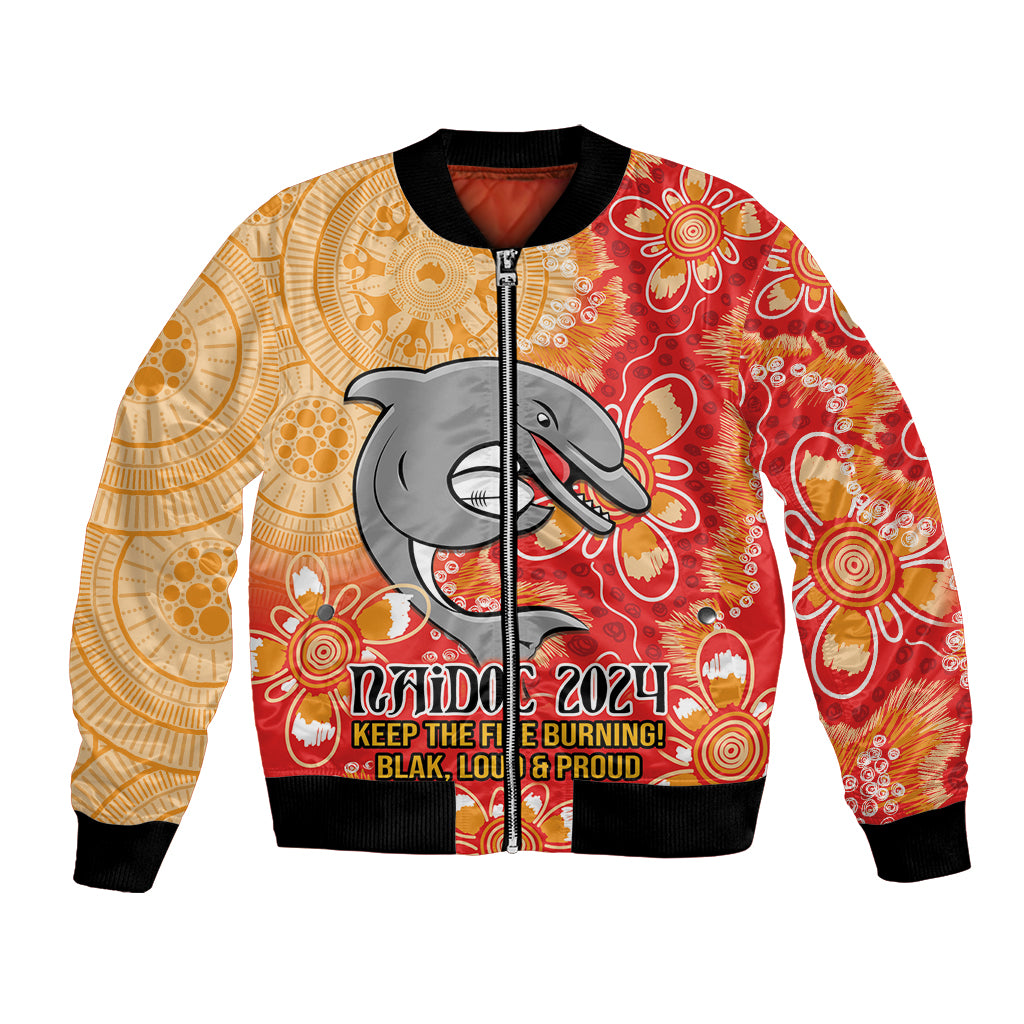 Personalised Dolphins NAIDOC Week 2024 Bomber Jacket Aboriginal Fire Burning Sparks