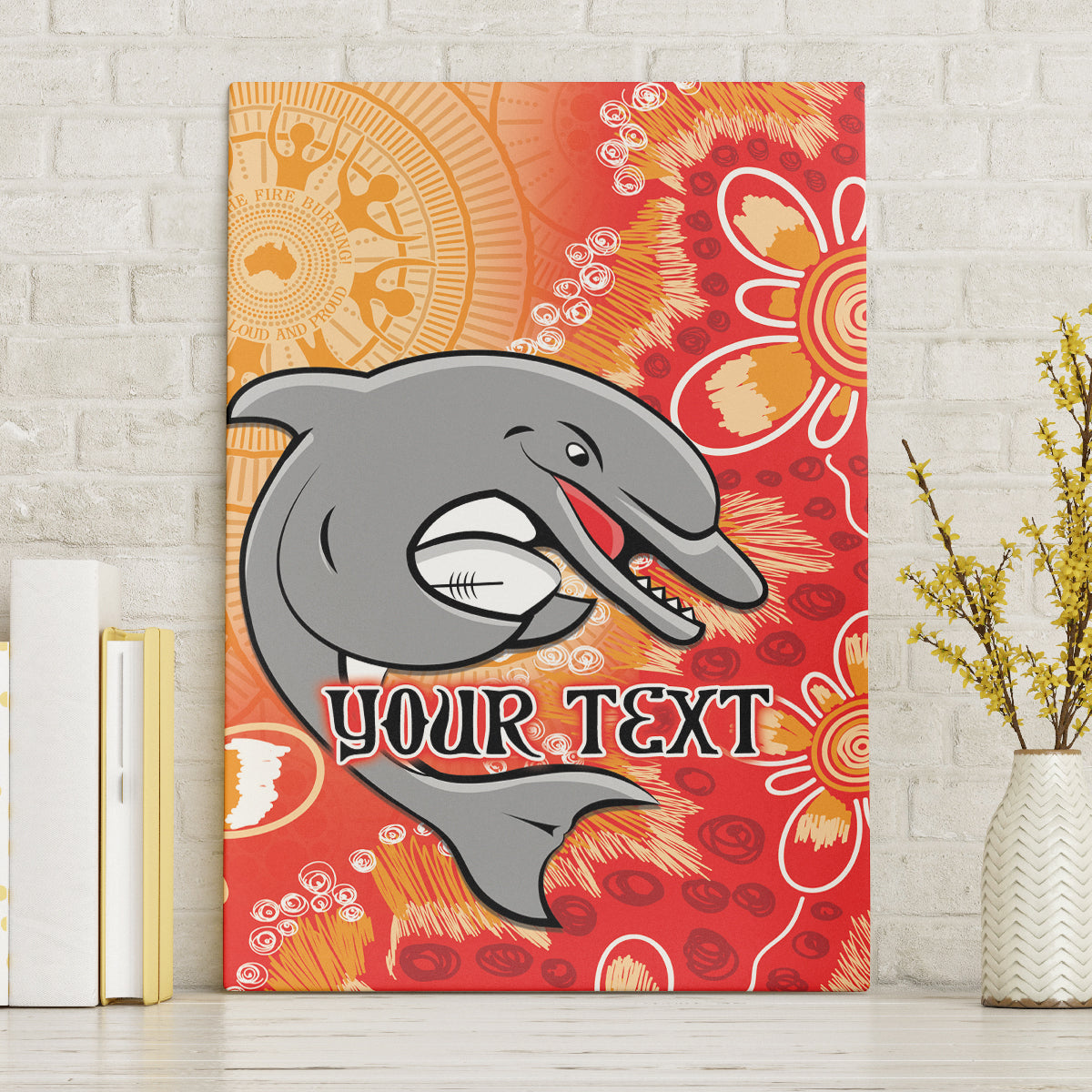 Personalised Dolphins NAIDOC Week 2024 Canvas Wall Art Aboriginal Fire Burning Sparks