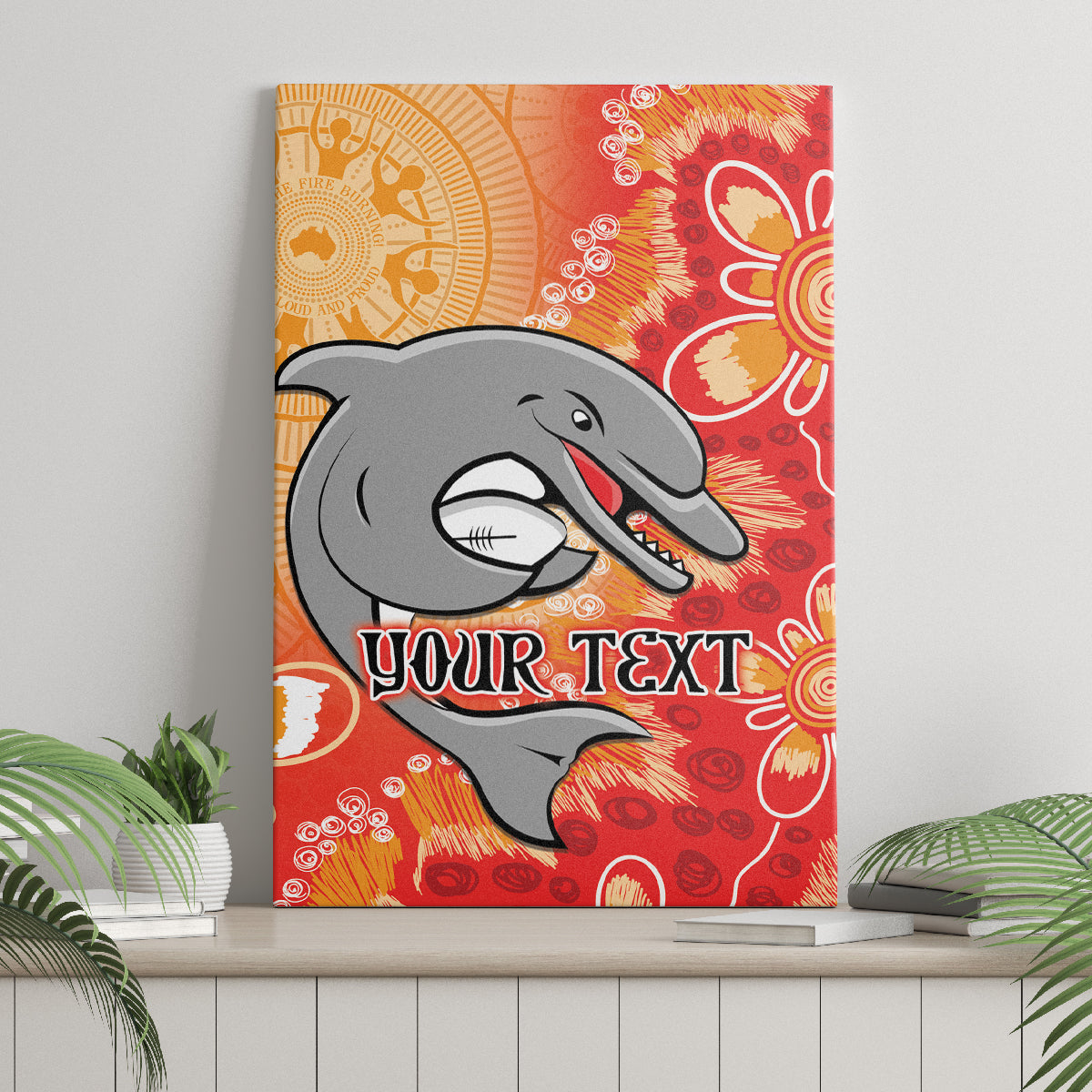 Personalised Dolphins NAIDOC Week 2024 Canvas Wall Art Aboriginal Fire Burning Sparks
