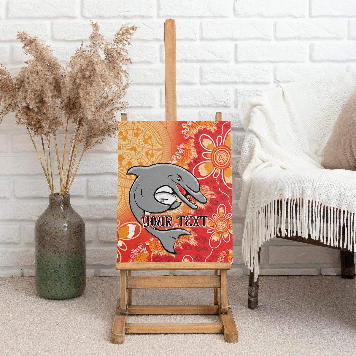 Personalised Dolphins NAIDOC Week 2024 Canvas Wall Art Aboriginal Fire Burning Sparks
