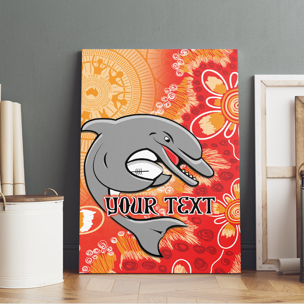 Personalised Dolphins NAIDOC Week 2024 Canvas Wall Art Aboriginal Fire Burning Sparks