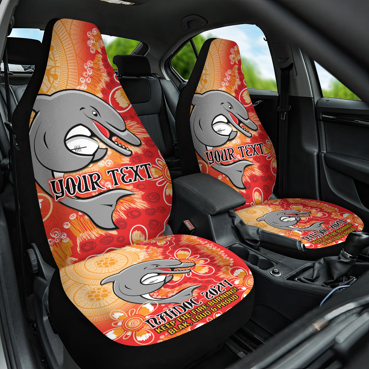 Personalised Dolphins NAIDOC Week 2024 Car Seat Cover Aboriginal Fire Burning Sparks