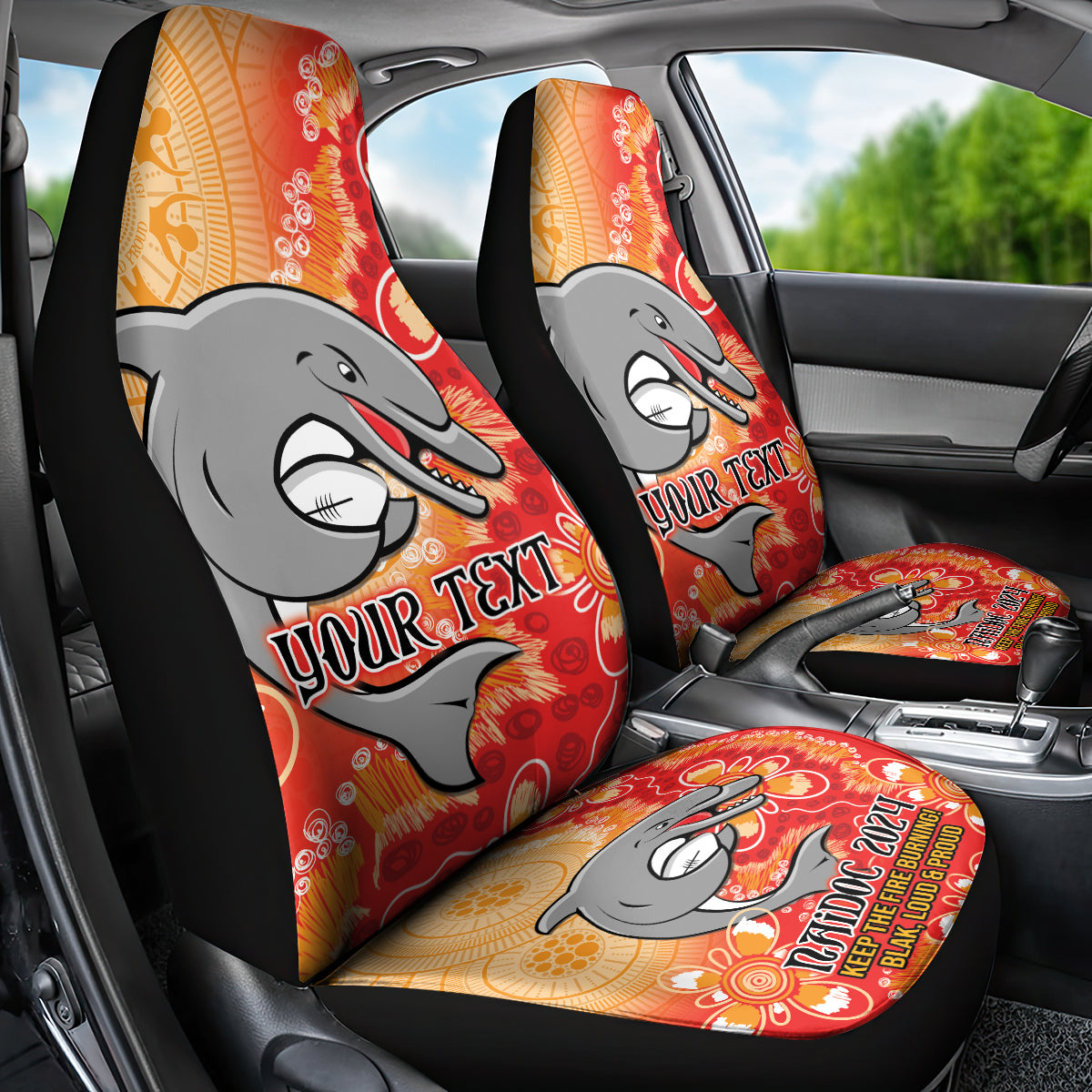 Personalised Dolphins NAIDOC Week 2024 Car Seat Cover Aboriginal Fire Burning Sparks