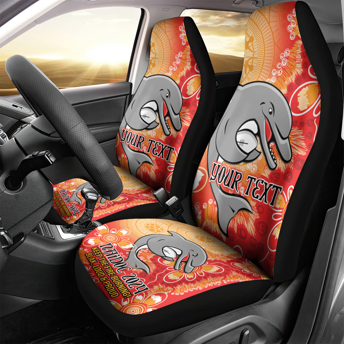 Personalised Dolphins NAIDOC Week 2024 Car Seat Cover Aboriginal Fire Burning Sparks