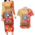 Personalised Dolphins NAIDOC Week 2024 Couples Matching Long Sleeve Bodycon Dress and Hawaiian Shirt Aboriginal Fire Burning Sparks