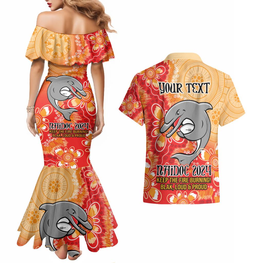 Personalised Dolphins NAIDOC Week 2024 Couples Matching Mermaid Dress and Hawaiian Shirt Aboriginal Fire Burning Sparks