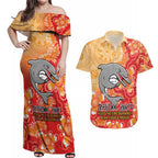 Personalised Dolphins NAIDOC Week 2024 Couples Matching Off Shoulder Maxi Dress and Hawaiian Shirt Aboriginal Fire Burning Sparks