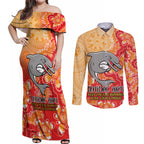 Personalised Dolphins NAIDOC Week 2024 Couples Matching Off Shoulder Maxi Dress and Long Sleeve Button Shirt Aboriginal Fire Burning Sparks