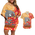 Personalised Dolphins NAIDOC Week 2024 Couples Matching Off Shoulder Short Dress and Hawaiian Shirt Aboriginal Fire Burning Sparks