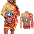 Personalised Dolphins NAIDOC Week 2024 Couples Matching Off Shoulder Short Dress and Long Sleeve Button Shirt Aboriginal Fire Burning Sparks