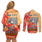Personalised Dolphins NAIDOC Week 2024 Couples Matching Off Shoulder Short Dress and Long Sleeve Button Shirt Aboriginal Fire Burning Sparks