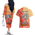 Personalised Dolphins NAIDOC Week 2024 Couples Matching Off The Shoulder Long Sleeve Dress and Hawaiian Shirt Aboriginal Fire Burning Sparks