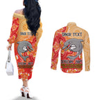 Personalised Dolphins NAIDOC Week 2024 Couples Matching Off The Shoulder Long Sleeve Dress and Long Sleeve Button Shirt Aboriginal Fire Burning Sparks
