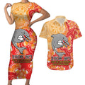 Personalised Dolphins NAIDOC Week 2024 Couples Matching Short Sleeve Bodycon Dress and Hawaiian Shirt Aboriginal Fire Burning Sparks