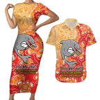 Personalised Dolphins NAIDOC Week 2024 Couples Matching Short Sleeve Bodycon Dress and Hawaiian Shirt Aboriginal Fire Burning Sparks