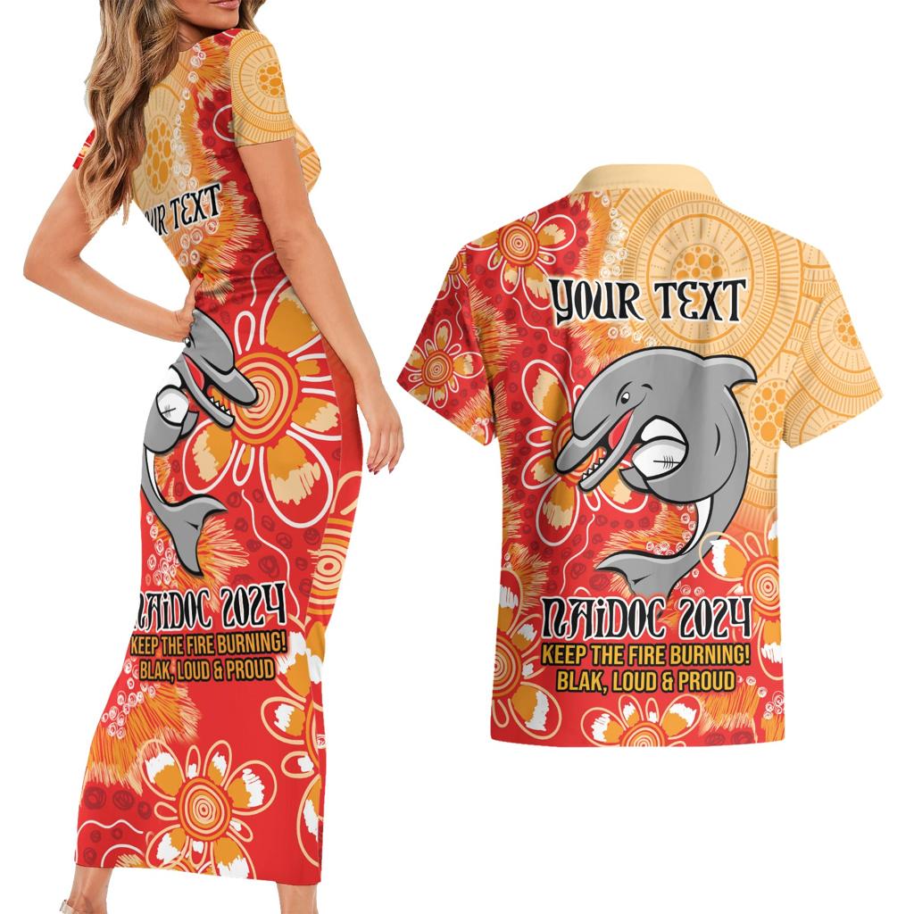 Personalised Dolphins NAIDOC Week 2024 Couples Matching Short Sleeve Bodycon Dress and Hawaiian Shirt Aboriginal Fire Burning Sparks