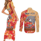 Personalised Dolphins NAIDOC Week 2024 Couples Matching Short Sleeve Bodycon Dress and Long Sleeve Button Shirt Aboriginal Fire Burning Sparks