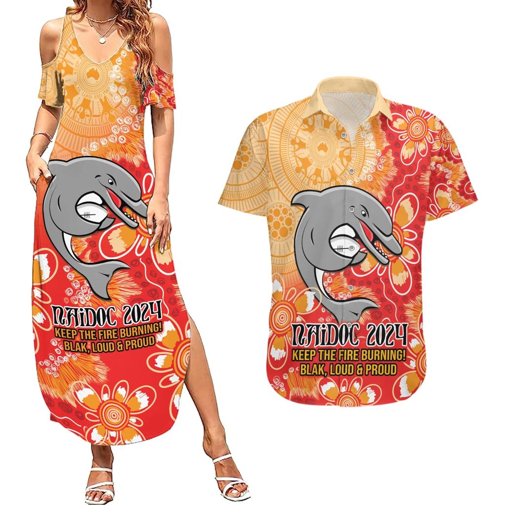 Personalised Dolphins NAIDOC Week 2024 Couples Matching Summer Maxi Dress and Hawaiian Shirt Aboriginal Fire Burning Sparks