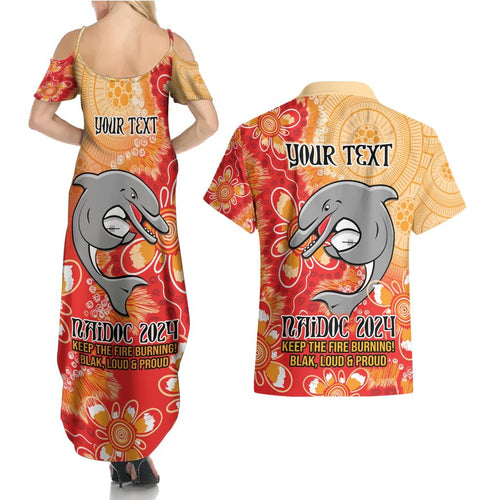 Personalised Dolphins NAIDOC Week 2024 Couples Matching Summer Maxi Dress and Hawaiian Shirt Aboriginal Fire Burning Sparks