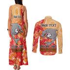 Personalised Dolphins NAIDOC Week 2024 Couples Matching Tank Maxi Dress and Long Sleeve Button Shirt Aboriginal Fire Burning Sparks