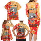 Personalised Dolphins NAIDOC Week 2024 Family Matching Long Sleeve Bodycon Dress and Hawaiian Shirt Aboriginal Fire Burning Sparks