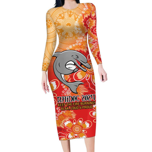 Personalised Dolphins NAIDOC Week 2024 Family Matching Long Sleeve Bodycon Dress and Hawaiian Shirt Aboriginal Fire Burning Sparks
