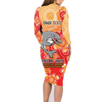 Personalised Dolphins NAIDOC Week 2024 Family Matching Long Sleeve Bodycon Dress and Hawaiian Shirt Aboriginal Fire Burning Sparks