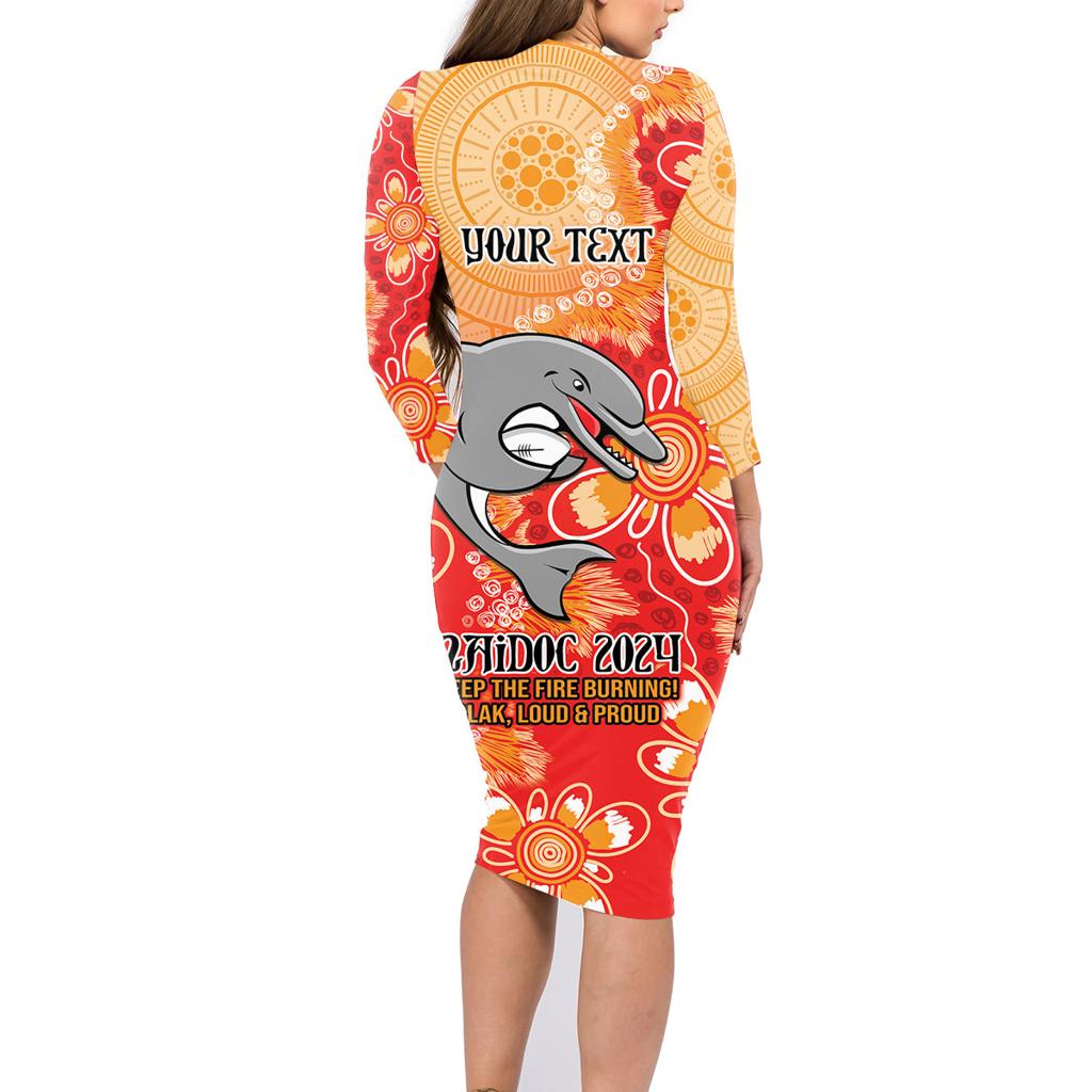 Personalised Dolphins NAIDOC Week 2024 Family Matching Long Sleeve Bodycon Dress and Hawaiian Shirt Aboriginal Fire Burning Sparks