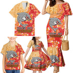 Personalised Dolphins NAIDOC Week 2024 Family Matching Mermaid Dress and Hawaiian Shirt Aboriginal Fire Burning Sparks