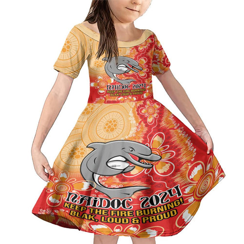Personalised Dolphins NAIDOC Week 2024 Family Matching Mermaid Dress and Hawaiian Shirt Aboriginal Fire Burning Sparks