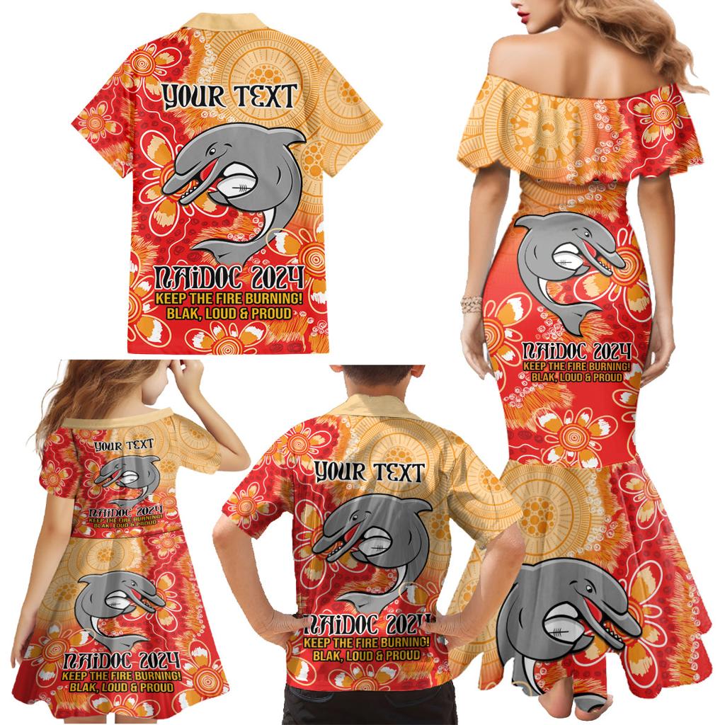 Personalised Dolphins NAIDOC Week 2024 Family Matching Mermaid Dress and Hawaiian Shirt Aboriginal Fire Burning Sparks