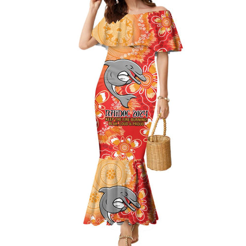 Personalised Dolphins NAIDOC Week 2024 Family Matching Mermaid Dress and Hawaiian Shirt Aboriginal Fire Burning Sparks