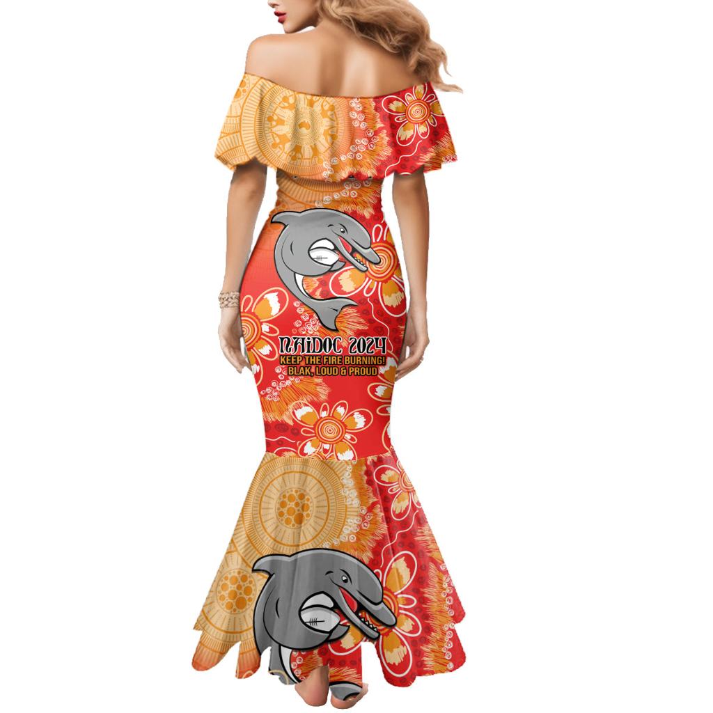 Personalised Dolphins NAIDOC Week 2024 Family Matching Mermaid Dress and Hawaiian Shirt Aboriginal Fire Burning Sparks