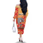 Personalised Dolphins NAIDOC Week 2024 Family Matching Off The Shoulder Long Sleeve Dress and Hawaiian Shirt Aboriginal Fire Burning Sparks