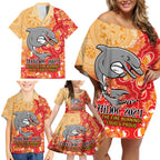 Personalised Dolphins NAIDOC Week 2024 Family Matching Off Shoulder Short Dress and Hawaiian Shirt Aboriginal Fire Burning Sparks