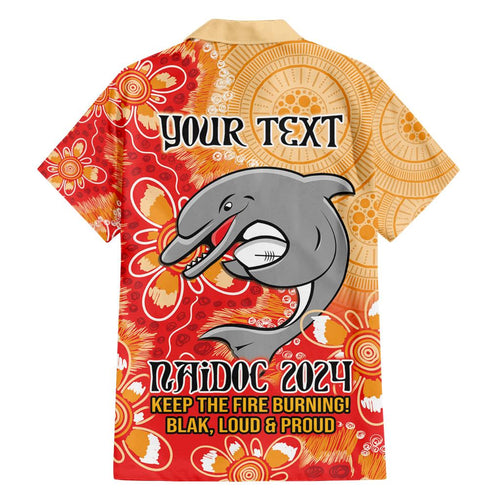 Personalised Dolphins NAIDOC Week 2024 Family Matching Off Shoulder Short Dress and Hawaiian Shirt Aboriginal Fire Burning Sparks