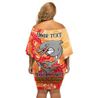 Personalised Dolphins NAIDOC Week 2024 Family Matching Off Shoulder Short Dress and Hawaiian Shirt Aboriginal Fire Burning Sparks