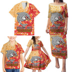 Personalised Dolphins NAIDOC Week 2024 Family Matching Puletasi and Hawaiian Shirt Aboriginal Fire Burning Sparks