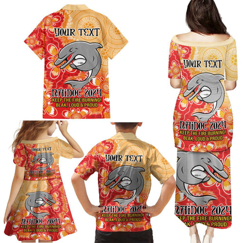 Personalised Dolphins NAIDOC Week 2024 Family Matching Puletasi and Hawaiian Shirt Aboriginal Fire Burning Sparks