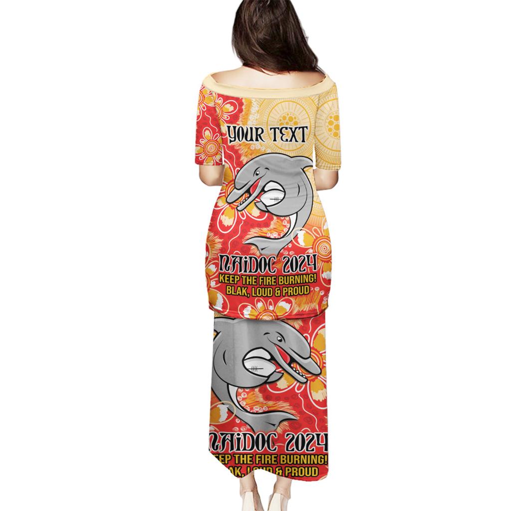 Personalised Dolphins NAIDOC Week 2024 Family Matching Puletasi and Hawaiian Shirt Aboriginal Fire Burning Sparks