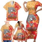Personalised Dolphins NAIDOC Week 2024 Family Matching Short Sleeve Bodycon Dress and Hawaiian Shirt Aboriginal Fire Burning Sparks