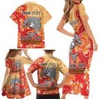 Personalised Dolphins NAIDOC Week 2024 Family Matching Short Sleeve Bodycon Dress and Hawaiian Shirt Aboriginal Fire Burning Sparks