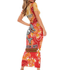 Personalised Dolphins NAIDOC Week 2024 Family Matching Short Sleeve Bodycon Dress and Hawaiian Shirt Aboriginal Fire Burning Sparks
