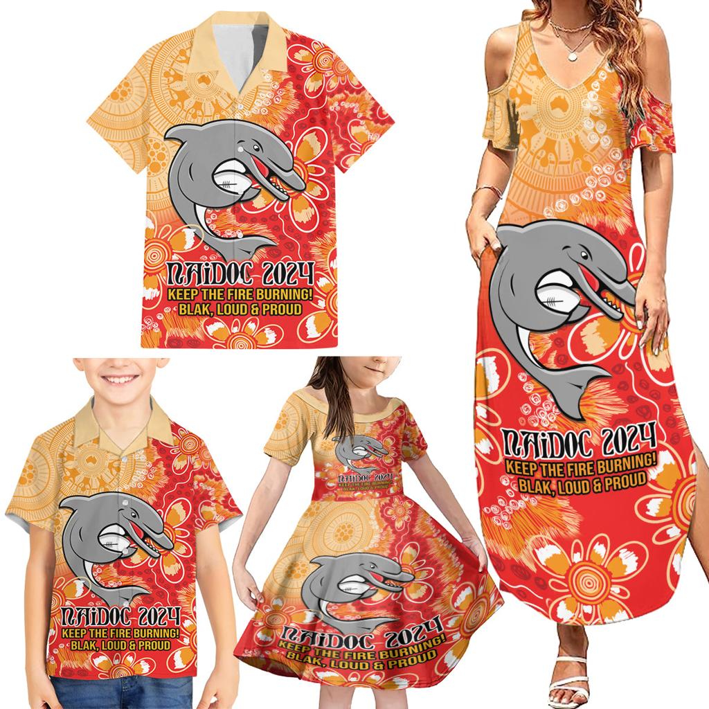 Personalised Dolphins NAIDOC Week 2024 Family Matching Summer Maxi Dress and Hawaiian Shirt Aboriginal Fire Burning Sparks
