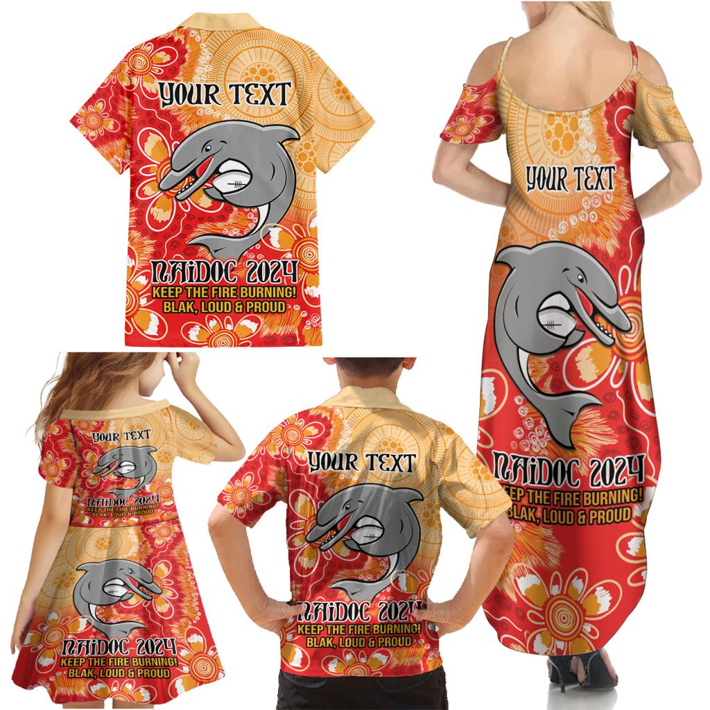 Personalised Dolphins NAIDOC Week 2024 Family Matching Summer Maxi Dress and Hawaiian Shirt Aboriginal Fire Burning Sparks