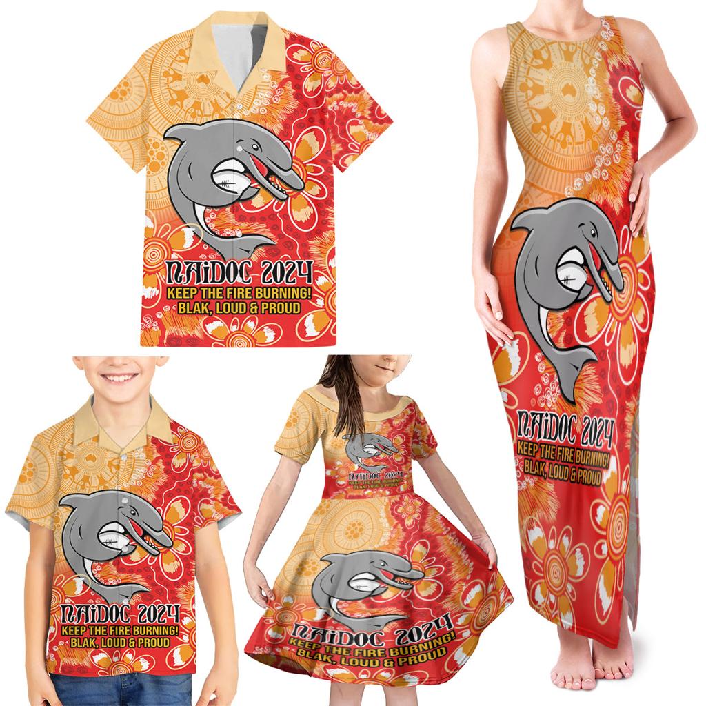 Personalised Dolphins NAIDOC Week 2024 Family Matching Tank Maxi Dress and Hawaiian Shirt Aboriginal Fire Burning Sparks