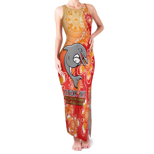 Personalised Dolphins NAIDOC Week 2024 Family Matching Tank Maxi Dress and Hawaiian Shirt Aboriginal Fire Burning Sparks