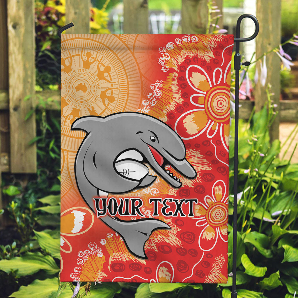 Personalised Dolphins NAIDOC Week 2024 Garden Flag Aboriginal Fire Burning Sparks